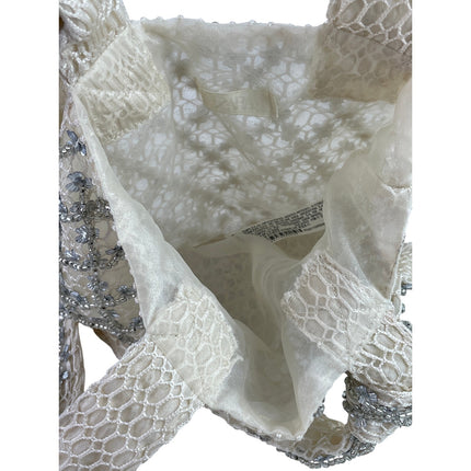 Zara Women's Silver Beaded Embellished Mesh Bow Tie Boho Tote Handbag Size OS