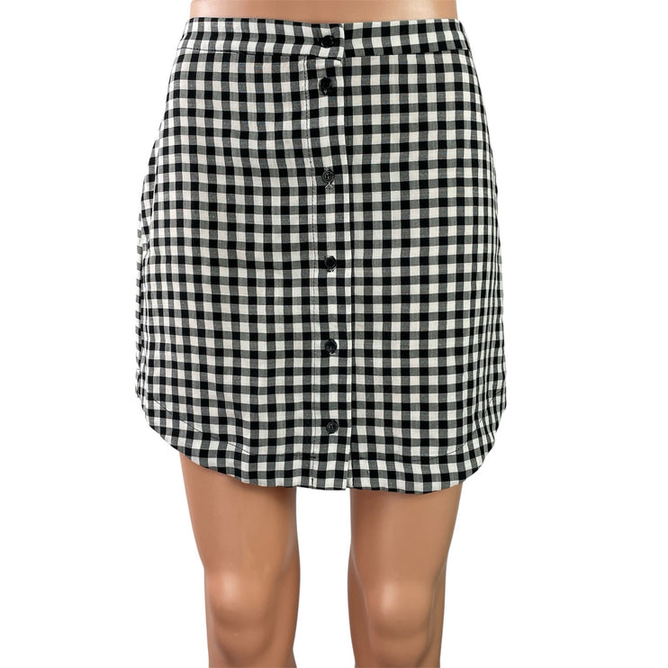 Topshop Women's Black Gingham Check Button Down High Waist Pencil Mini Skirt 4
