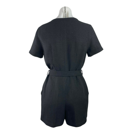 Club Monaco Black Short Sleeve Zip Up Tie Waist Playsuit Romper Shorts Size 2