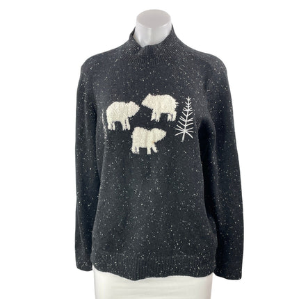 Ann Taylor LOFT Women's Black Bear Snow Christmas Knit Sweater Top Size XLP