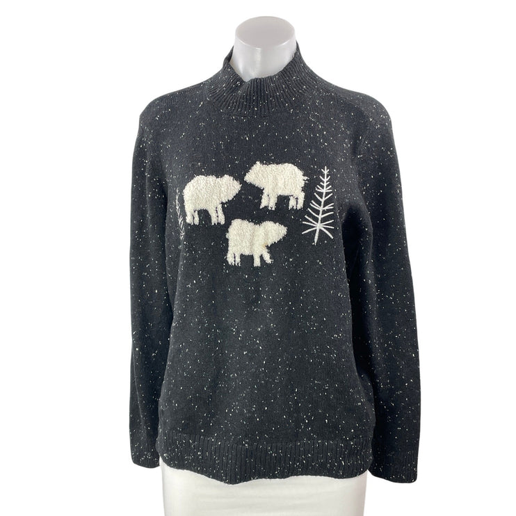 Ann Taylor LOFT Women's Black Bear Snow Christmas Knit Sweater Top Size XLP