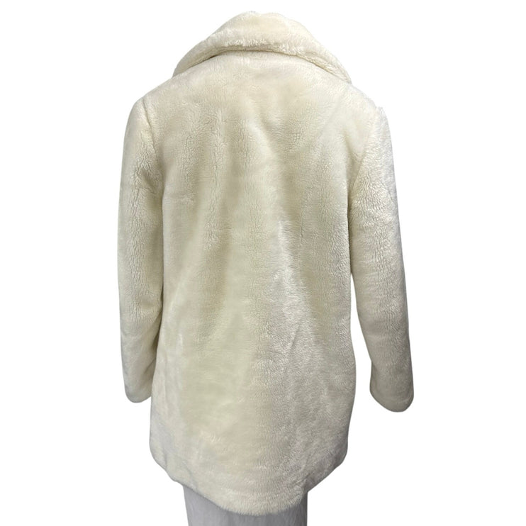 Vintage White Stag White Faux Fur Double Breasted Long Sleeve Coat Jacket Size S