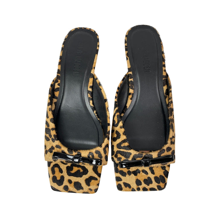 Steve Madden Meme Leopard Calf Hair Leather Kitten Heel Slide Sandals Size 7.5