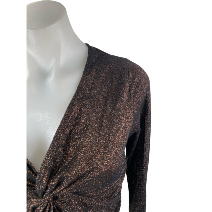 Abercrombie & Fitch Womens Brown Glitter Long Sleeve Twist Front Crop Top Size M
