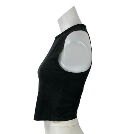 Zara Women's Black High Neck Sleeveless Zip Back Crop Muscle Tee Tank Top Size S