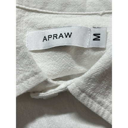 Apraw Men's White Linen Collared Long Sleeve Button Down Dress Shirt Top Size M