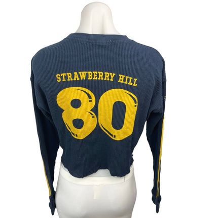 Mother Blue Yellow Waffle Knit Racing Boxy Long Sleeve Crop Tee T Shirt Top XS