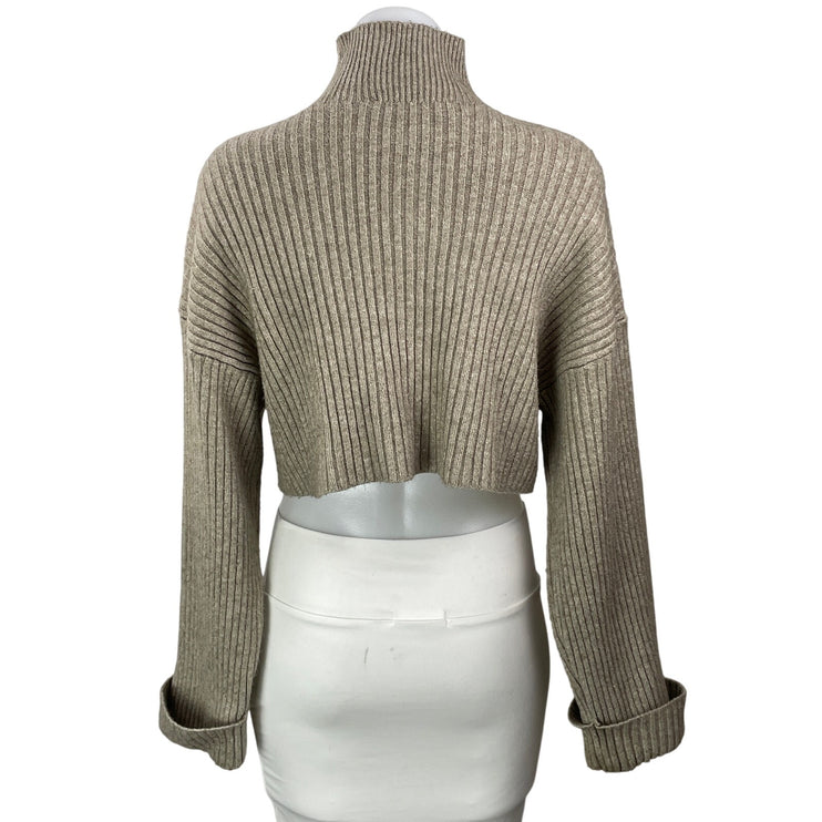 Zara Beige Ribbed Knit Turtleneck Long Sleeve Boxy Cropped Sweater Top Size S