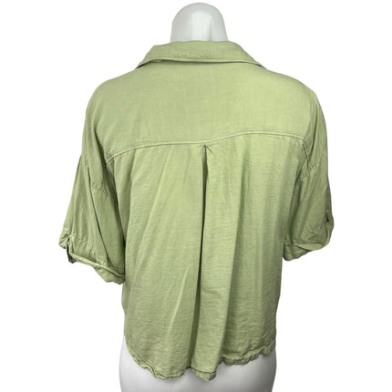 Zara Women's Linen Green Short Sleeve Collared Pocket Button Up Shirt Top Sz XS