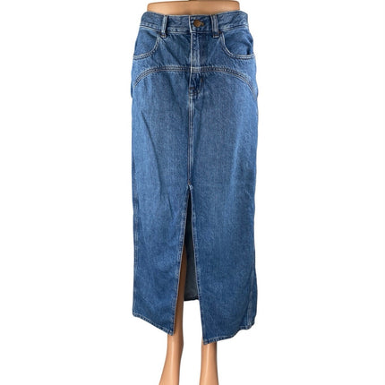 Madewell Women's Blue High Waisted Slit Straight Midi Denim Jean Skirt Size 26