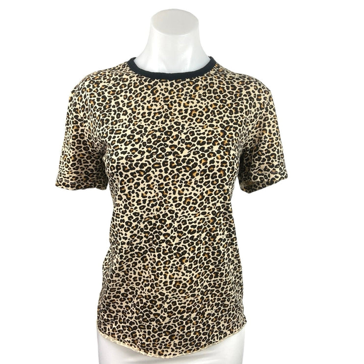 Brave Soul Tan Black Crew Neck Leopard Short Sleeve T Shirt Tee Top Size 10