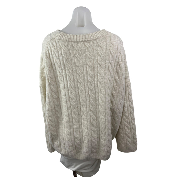 H&M Women's White Cable Knit Long Sleeve Crew Neck Loose Sweater Top Size XL