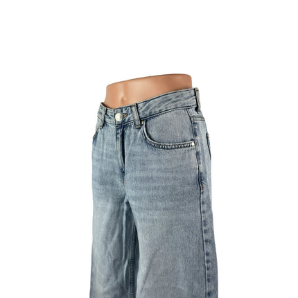 Pull & Bear Women's Blue Light Wash High Rise Wide Leg Baggy Denim Jeans Sz 0