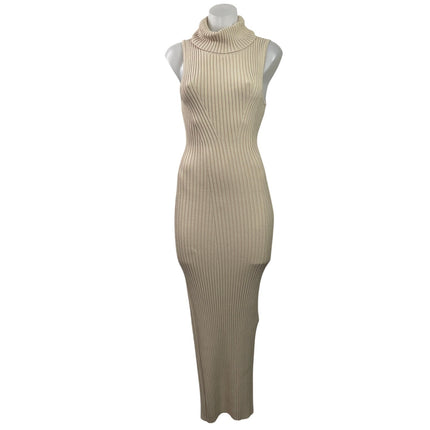 ASTR The Label Cream Beige Sleeveless Rib Knit Turtleneck Maxi Sweater Dress XS