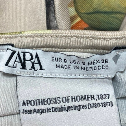 Zara Apotheosis of Homer Beige Long Sleeve Graphic Slim Fit Crop Shirt Top Sz S