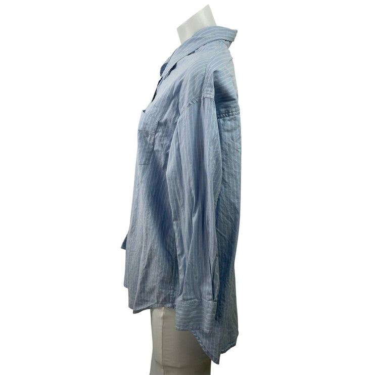 Aritzia Wilfred Blue Striped Long Sleeve Relaxed Curve Hem Button Down Shirt XS