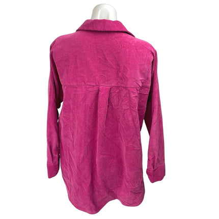 Zara Pink Long Sleeve Corduroy Oversized Loose Pocket Button Up Shirt Top Size S