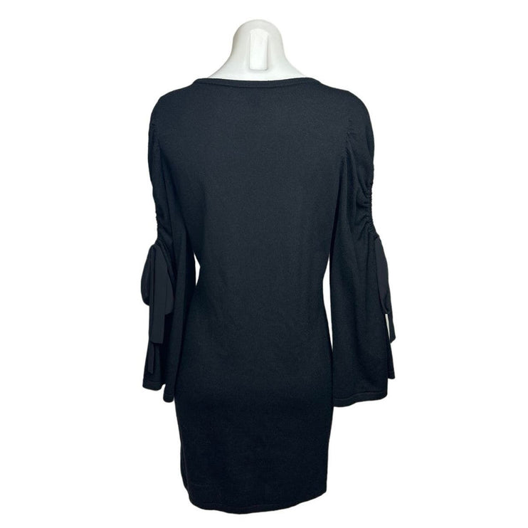 Club Monaco Black Wool Knit Bodycon Ribbon Cutout Long Sleeves Sweater Dress M