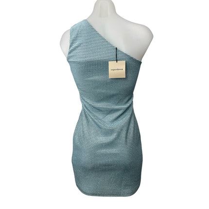 NEW Superdown Blue Beaded Sparkly One Shoulder Sleeveless Mini Bodycon Dress S