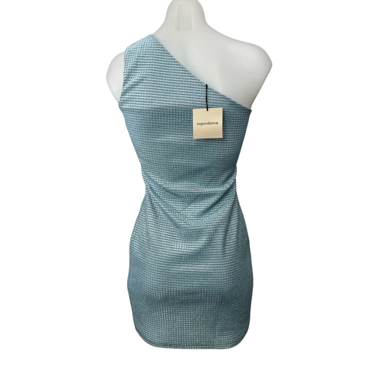 NEW Superdown Blue Beaded Sparkly One Shoulder Sleeveless Mini Bodycon Dress S