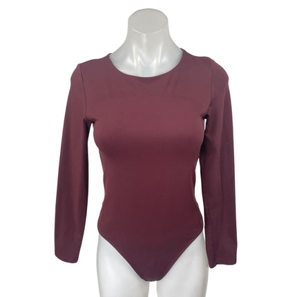 Aritzia Babaton Red Maroon Long Sleeve Crew Neck T Shirt Bodysuit Top Size L