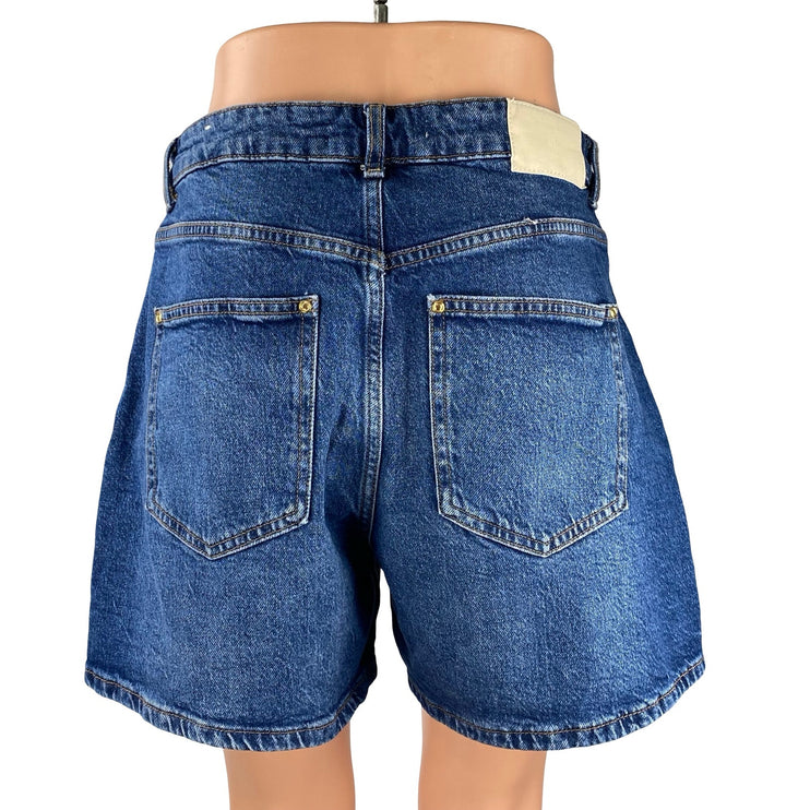 Women's Blue High Waisted Medium Wash Bermuda Y2k Denim Jean Shorts Size 30