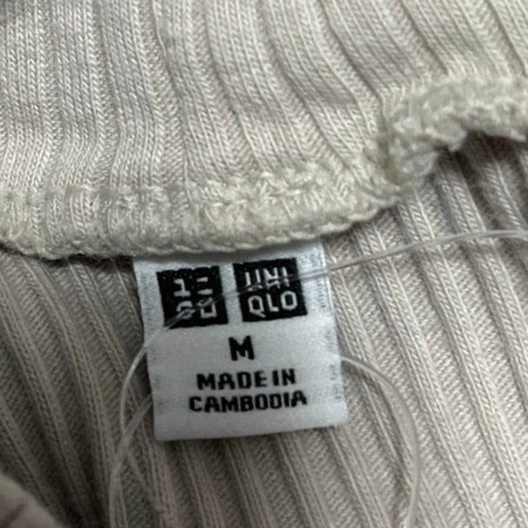 Uniqlo Light Gray Ribbed Knit High Neck Long Sleeve Pullover Sweater Top Size M