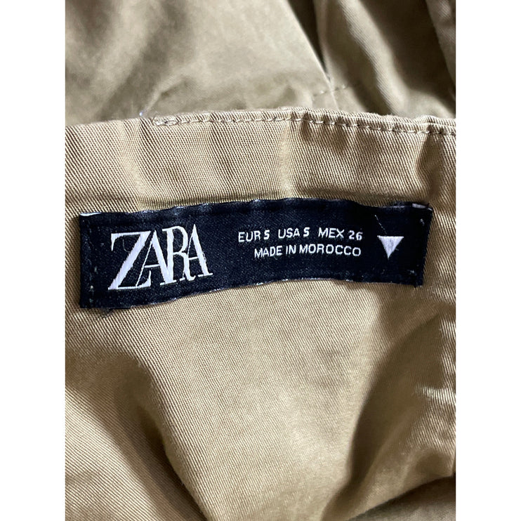 Zara Women's Green Drop Waist Pleated Pocket A Line Mini Skirt Skort Size S