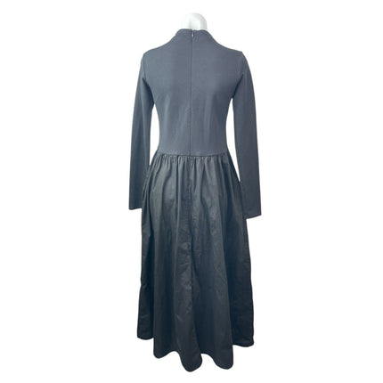 Marcella Women's Black Long Sleeve Mock Neck Pleated Fit & Flare Maxi Dress Sz M