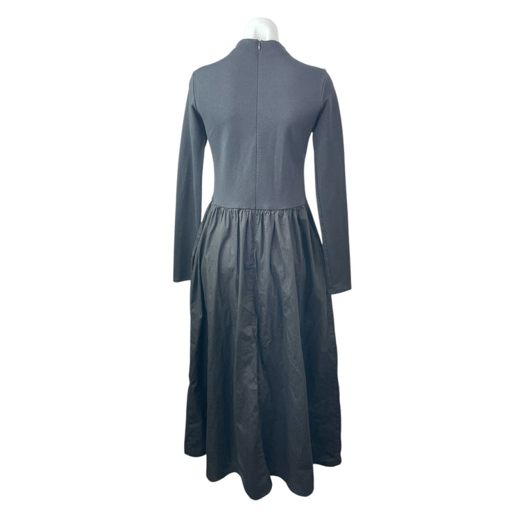 Marcella Women's Black Long Sleeve Mock Neck Pleated Fit & Flare Maxi Dress Sz M