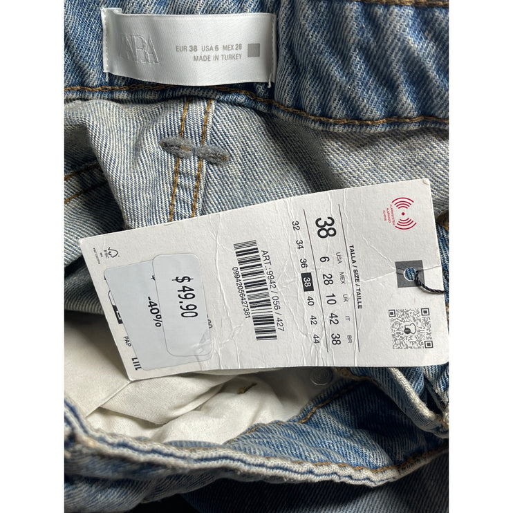 NEW Zara Women's Blue High Waisted Faded Straight Wide Leg Denim Jeans Pants 6