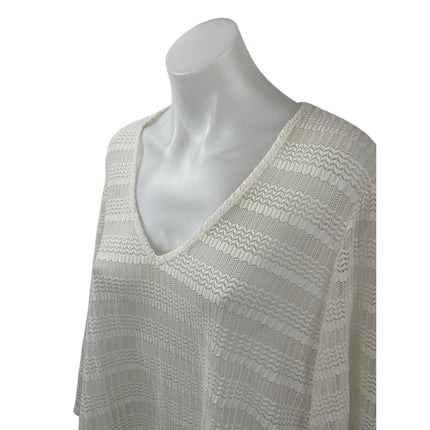 Jordan Taylor Women's White Knit Relaxed Long Sleeve V Neck Blouse Top Size M