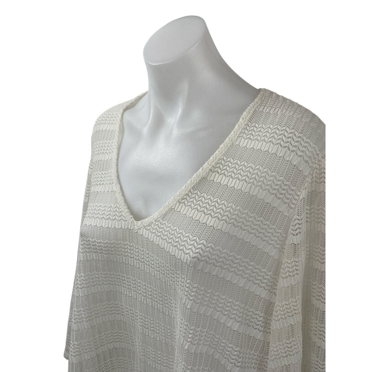 Jordan Taylor Women's White Knit Relaxed Long Sleeve V Neck Blouse Top Size M