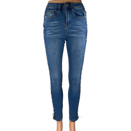 Fashion Nova Blue Side Lace Up Criss Cross High Waisted Skinny Jeans Size 26