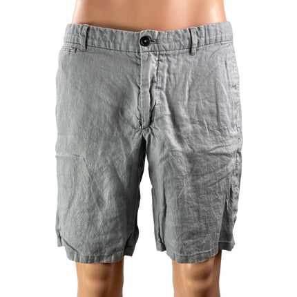 MNG by Mango 100% Linen Men's Gray High Rise Straight Bermuda Casual Shorts 34