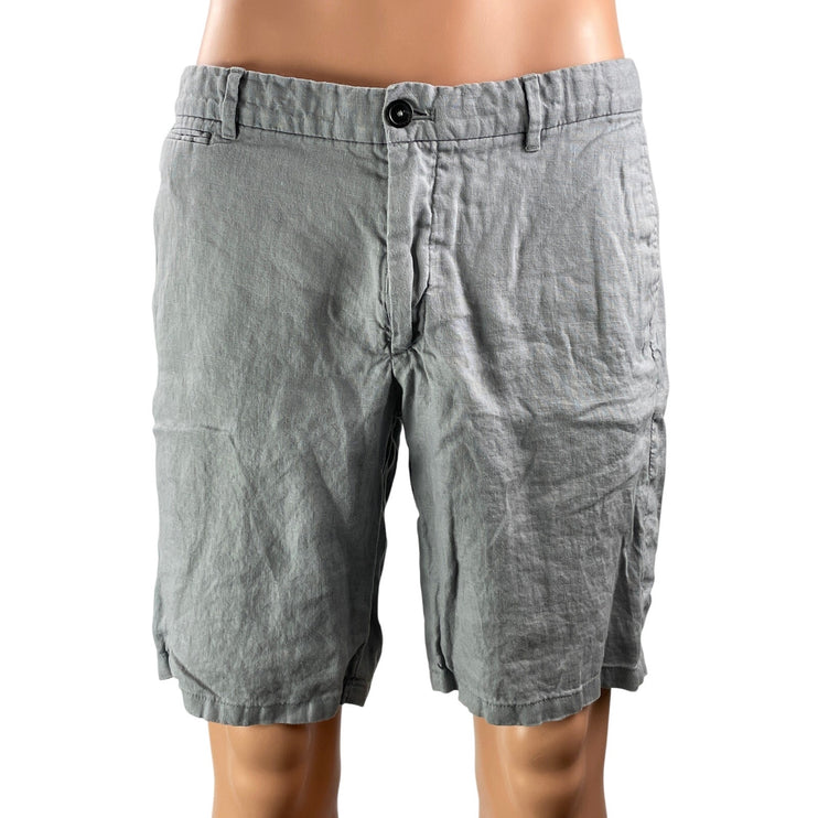 MNG by Mango 100% Linen Men's Gray High Rise Straight Bermuda Casual Shorts 34