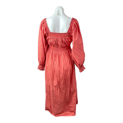 Doen Women's Pink Long Puff Sleeve Smocked Peasant Ruffle A Line Midi Dress M