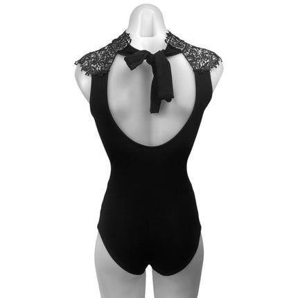 Kaitlyn Black Floral Lace Sleeveless High Neck Backless Bodysuit Tank Top Size S