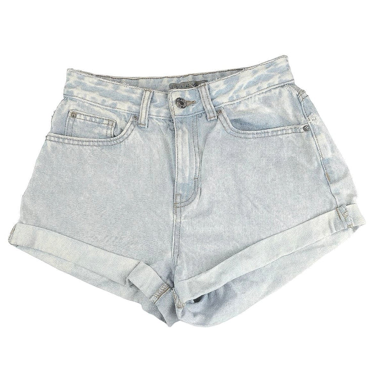 Denim & Co Light Blue Acid Wash Bleached Cuffed High Rise Denim Jean Shorts Sz 4