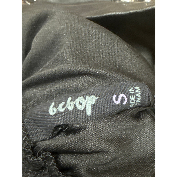 Bebop Women's Black Silver Embroidered Floral Mid Rise Casual Mini Shorts Size S