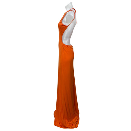 Halston Orange Coral Backless Sleeveless Open Back Floor Length Maxi Dress Sz 4