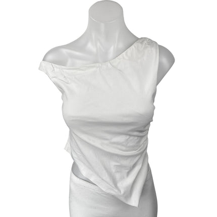Zara Womens White One Shoulder Sleeveless Asymmetric Hem Tank Crop Top Size M