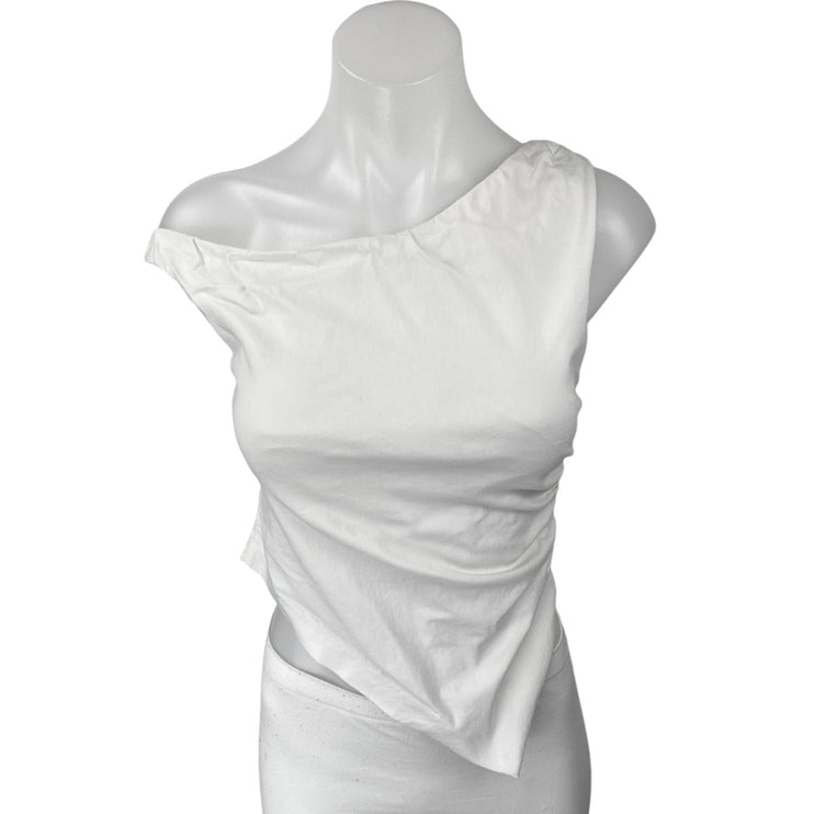 Zara Womens White One Shoulder Sleeveless Asymmetric Hem Tank Crop Top Size M