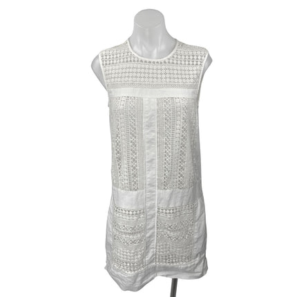 J.Crew Women's White Geo Lace Sleeveless Crew Neck Mini Shift Dress Size XS