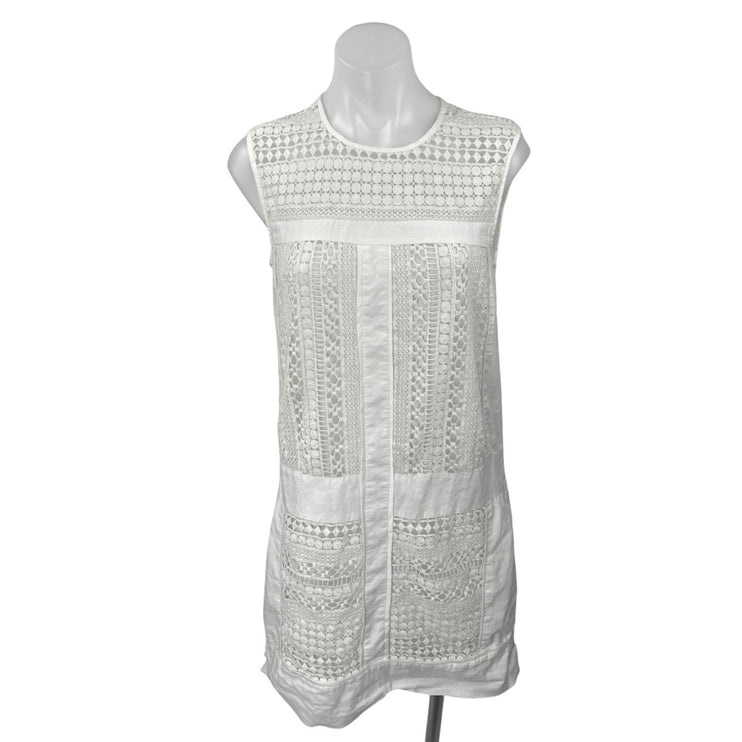 J.Crew Women's White Geo Lace Sleeveless Crew Neck Mini Shift Dress Size XS