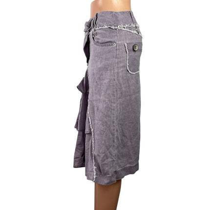 Promod Womens Purple Linen Distressed Ruffle Lagenlook Midi A-Line Skirt Size M
