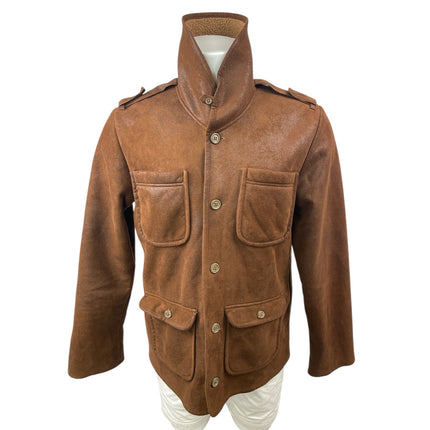 Koto Brown Suede Leather Button Long Sleeve Safari Field Utility Coat Jacket L