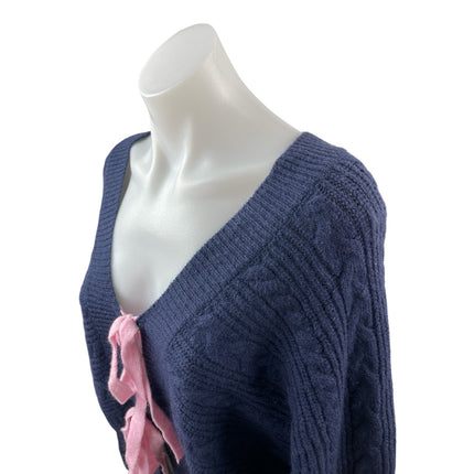 Cider Women's Navy Blue V Neck Cable Knit Tie Knot Cardigan Sweater Top Size 2XL