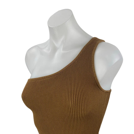 Aritzia Babaton Tan Sculpt One Shoulder Ribbed Knit Sleeveless Blouse Top Size S