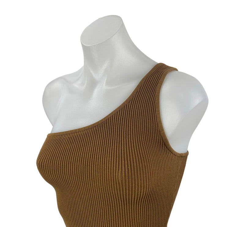 Aritzia Babaton Tan Sculpt One Shoulder Ribbed Knit Sleeveless Blouse Top Size S